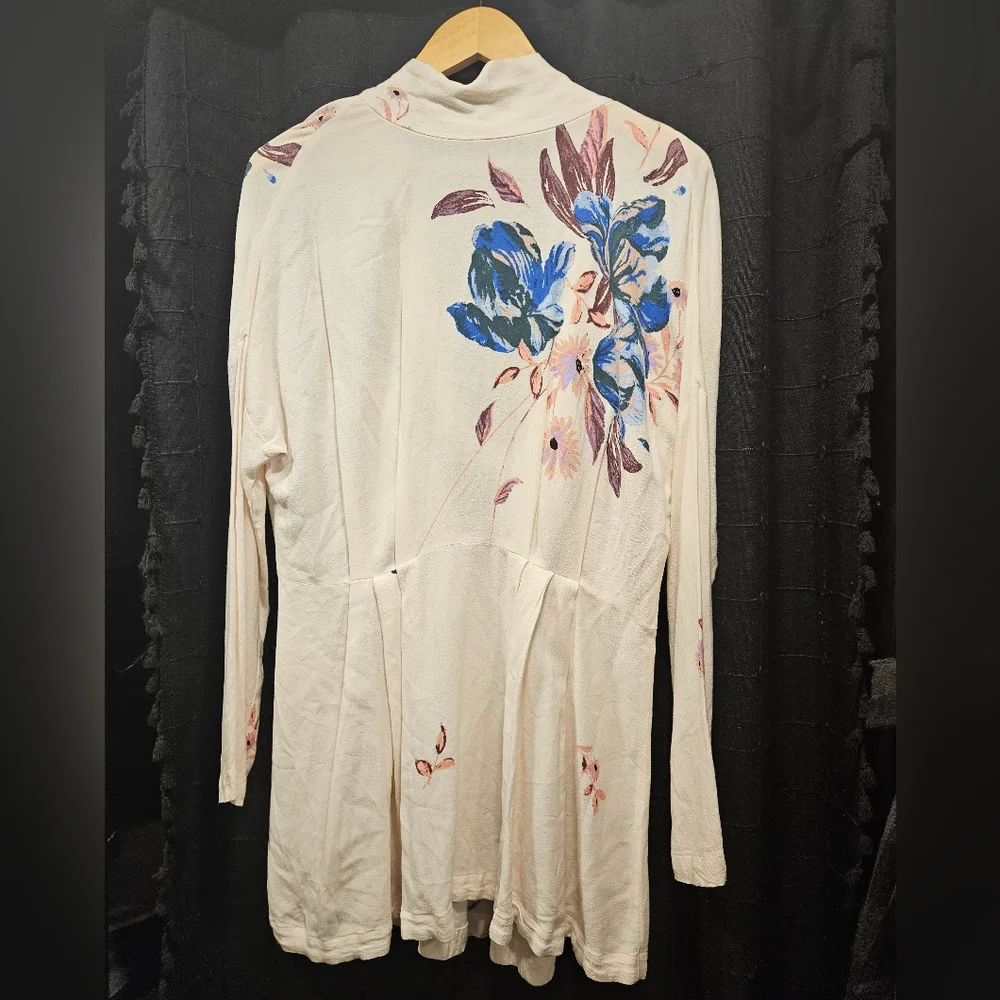 Free People Morning Light Floral Mini Dress Ivory Blue Tie Back Boho Small